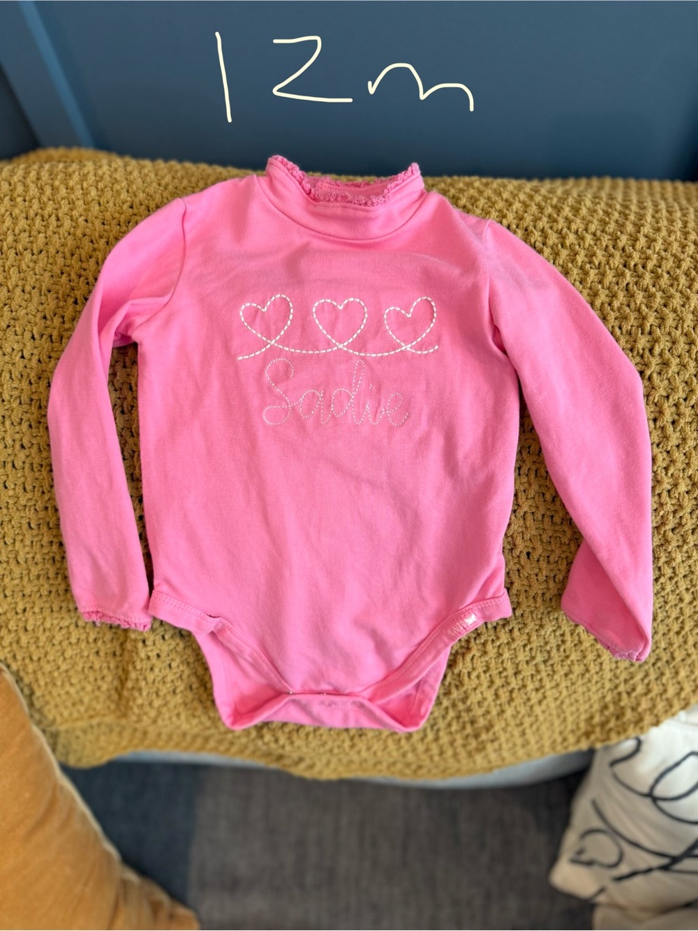 Sadie Pink Long-Sleeve Baby Bodysuit with Heart Embroidery